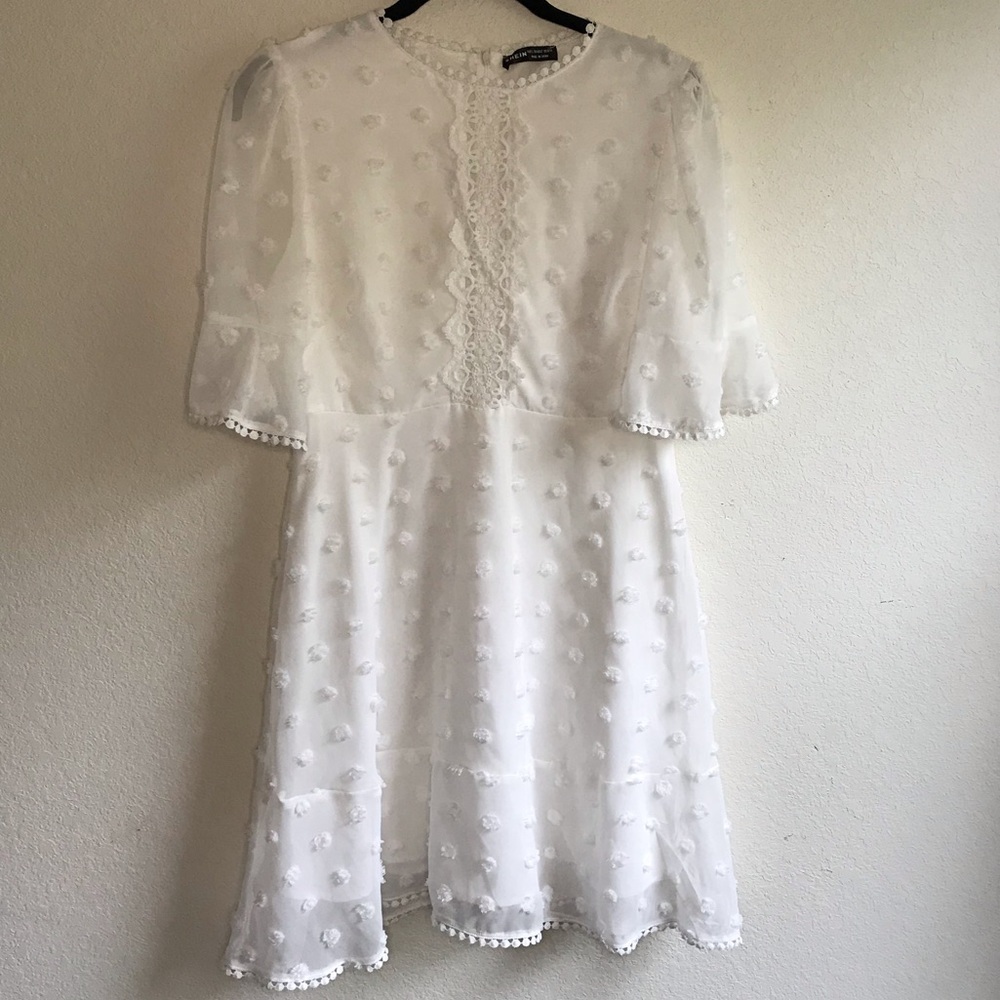 White Swiss Dot High Neck Dress | bridal event dress | size L